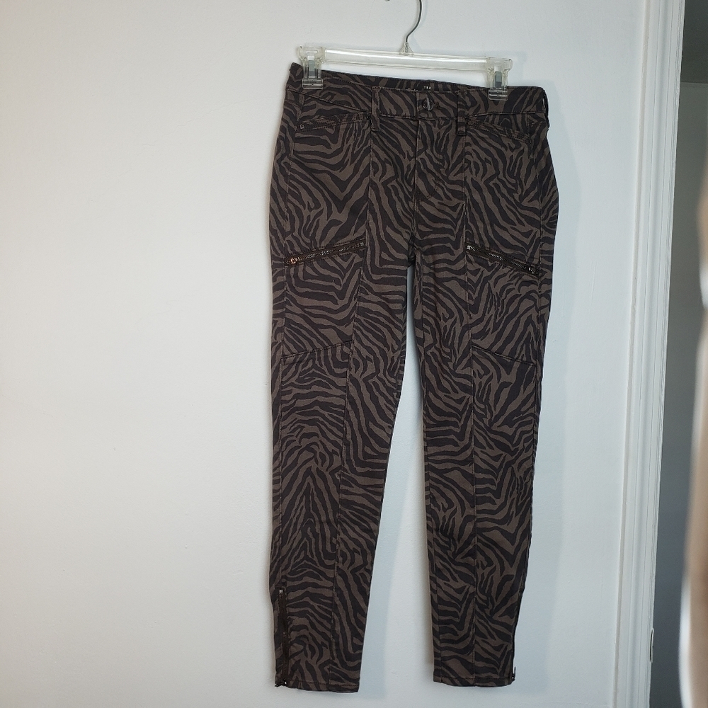 WHBM Chocolate Brown Zebra Print 6 Pocket Skinny Crop Women's Pants Size 2 NWT